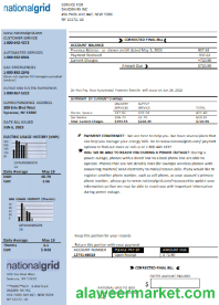 New York National Grid utility business bill, Word and PDF template SCR